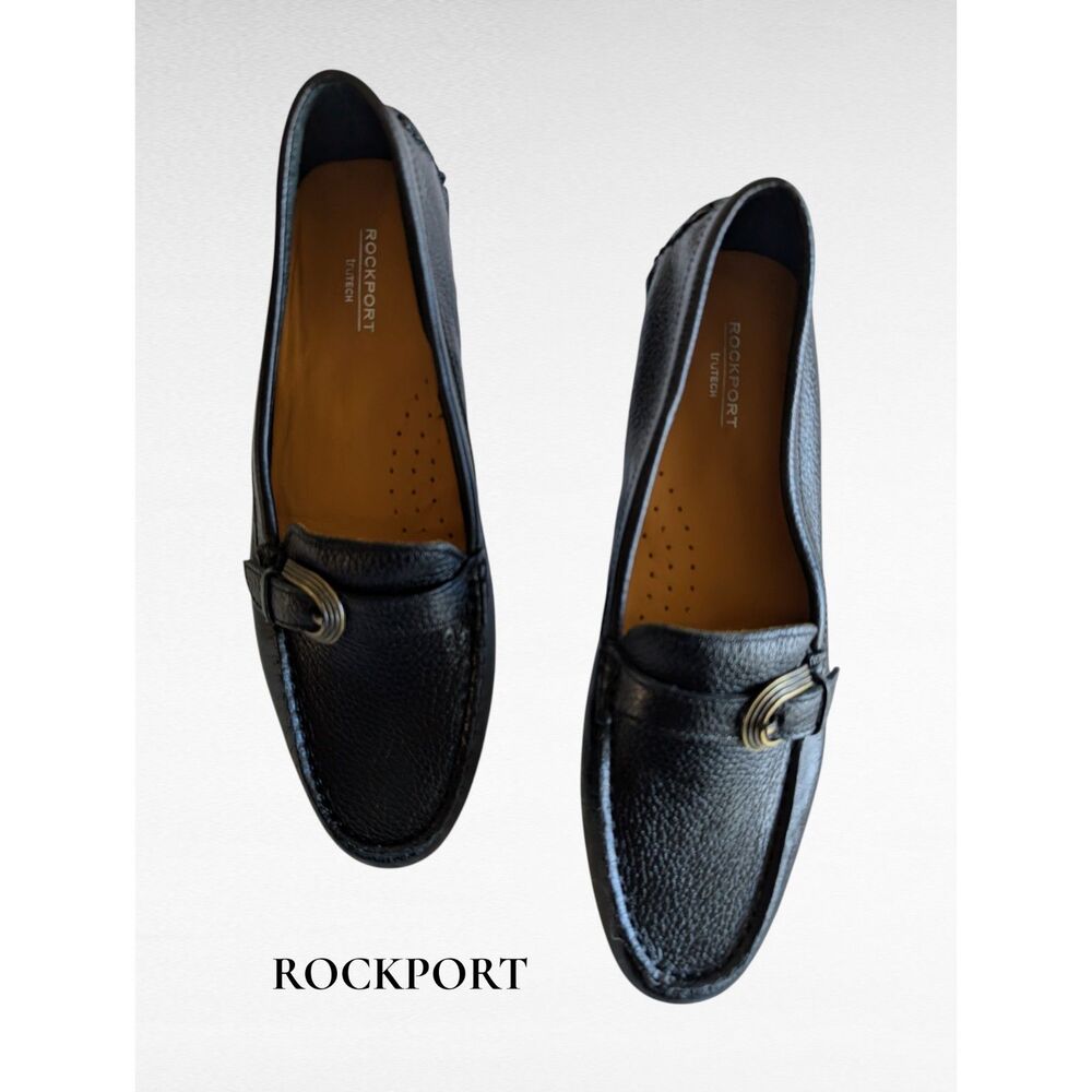 Rockport Bayview Buckle Loafers 8.5M Black Leather TruTech Driving Moc